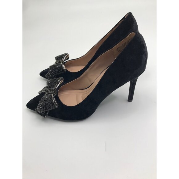 BCBGeneration Womens Bissha Rhinestone Bow Velvet Pumps 3.5 Heel Black 5.5 NWOB - Picture 4 of 7